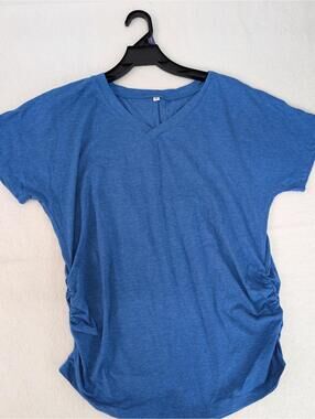 Blue V-Neck Short Sleeve Relaxed Fit Tee
